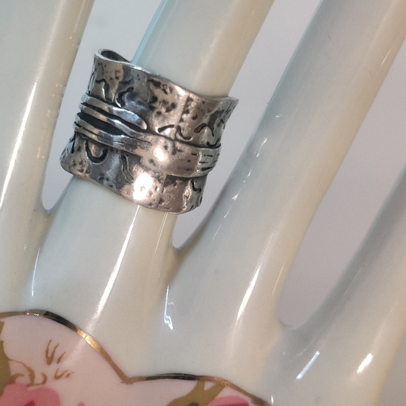 Vintage Shablool Didae Israel Sterling Silver Modernist Ring w/ Fire Opal - Picture 9 of 10